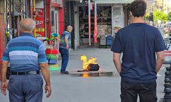 Esnafın alev alan piknik tüpü ile imtihanı