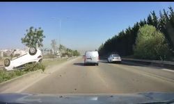 Kontrolden çıktı böyle takla attı, kaza yapan çiftin burnu kanamadı