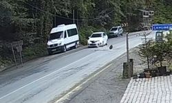 Otomobil düşen kayadan saniyelerle kurtuldu