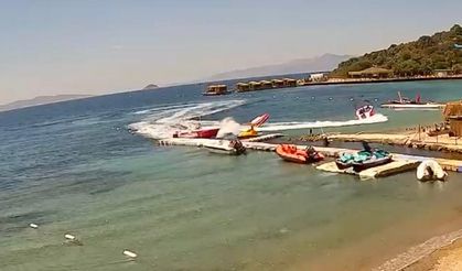 Bodrum’da su sporu kazası kamerada... Deniz yatağı, sürat teknesine çarptı: 3 yaralı