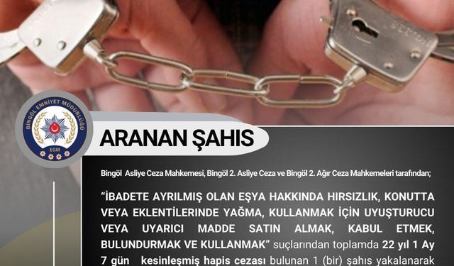 Bingöl’de kesinleşmiş hapis cezası ve araması bulunan 6 kişi yakalandı