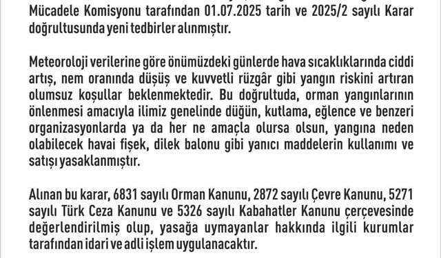 Elazığ’da havai fişek ve dilek balonu satımı ve kullanımı yasaklandı