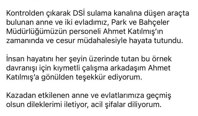 Başkan Yetişkin'den kahraman ekibe tebrik