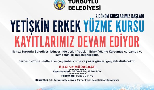 Turgutlu'da yetişkinlere yüzme kursu desteği