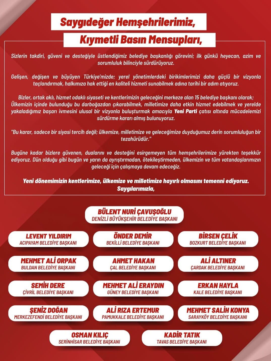 Denizli Belediyeler Yeni Partiye Geçiyor