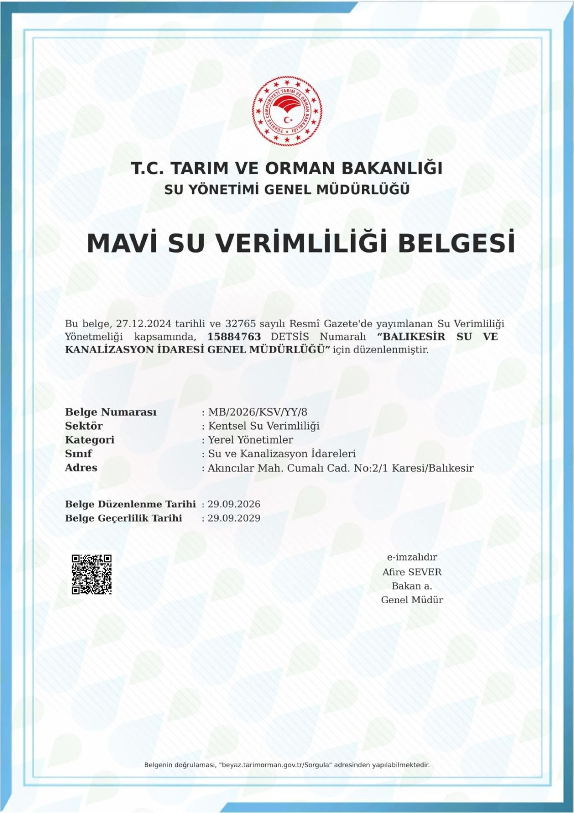 Ahmet Akinin Surdurulebilir Su Yonetimi Vizyonu Belgelendi 2